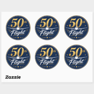 50th flight gold airplane travel souvenir classic round sticker