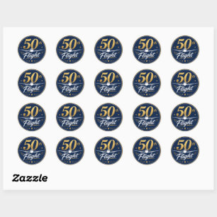 50th flight gold airplane travel souvenir classic round sticker