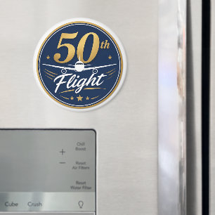 50th flight gold airplane travel souvenir magnet