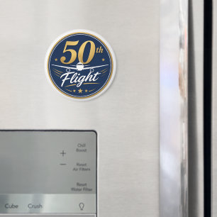 50th flight gold airplane travel souvenir magnet