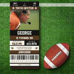 50th Football Ticket Birthday Invitation<br><div class="desc">Join in the celebration of a milestone with this unforgettable 50th birthday invitation! Designed to resemble a football ticket, this invitation adds a touch of sportsmanship to a special day. The honoree's photo is featured front and centre, making it a personalized and memorable keepsake for years to come. Perfect for...</div>