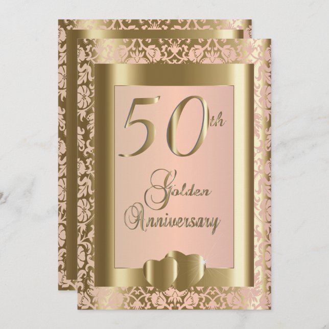 50th Gold and Rose Wedding Anniversary | DIY Text Invitation (Front/Back)