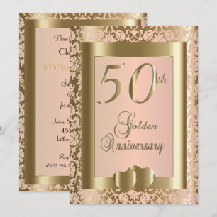 50th Gold and Rose Wedding Anniversary   DIY Text Invitation