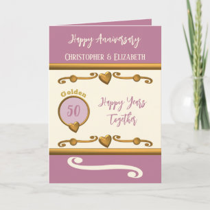 50th Gold Anniversary add names lavender Card