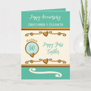 50th Gold Anniversary add names ocean green Card