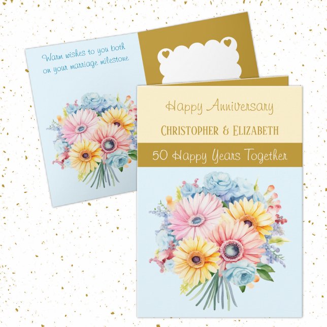 50th Gold Anniversary flowers blue Card (Creator Uploaded)