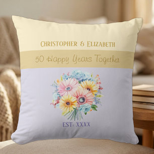 50th gold anniversary flowers purple throw pillow