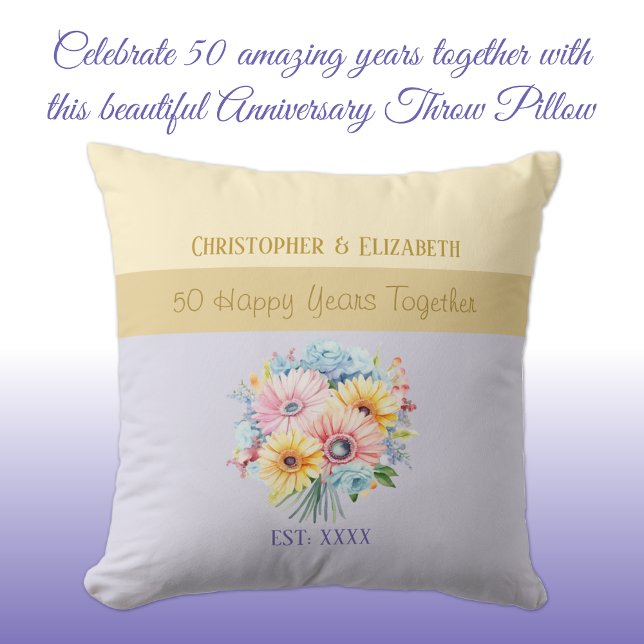 50th gold anniversary flowers purple throw pillow (Creator Uploaded)