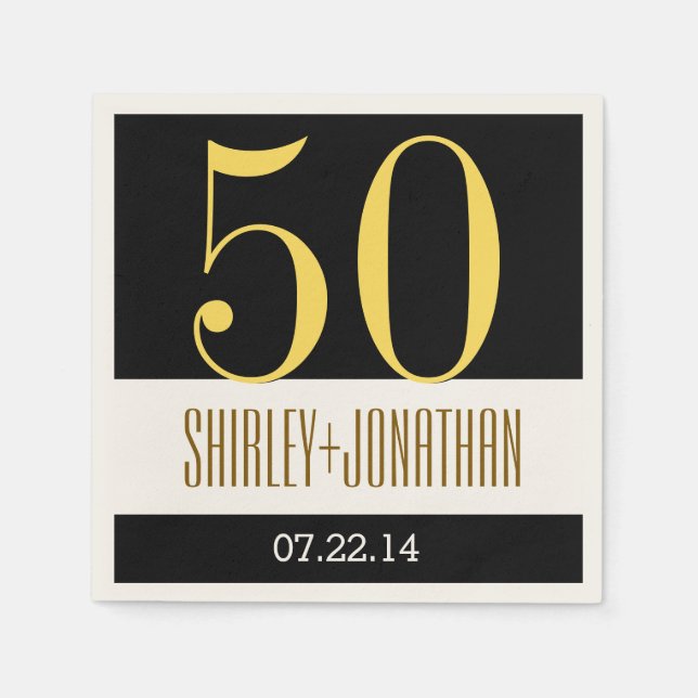 50th Gold Anniversary Modern Gold and Black V02 Napkin (Front)