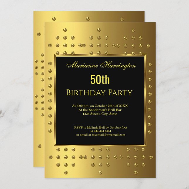 50th gold Birthday Anniversary Invitation (Front/Back)