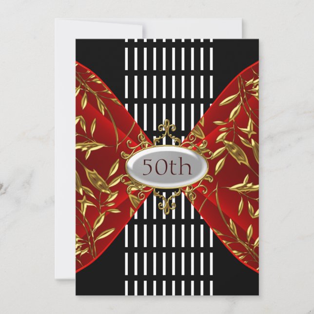 50th Gold Black  Birthday Anniversary Invitation (Front)
