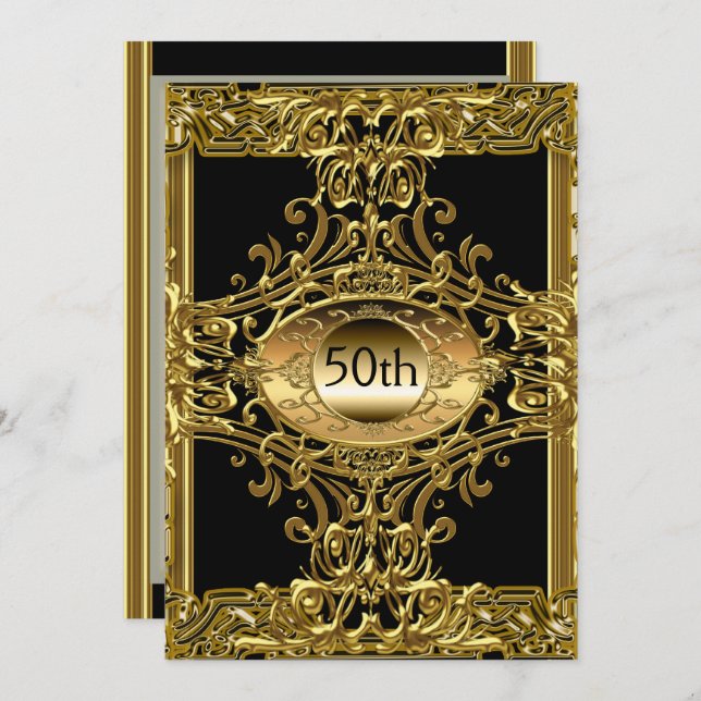 50th Gold Black Birthday Party invitation (Front/Back)