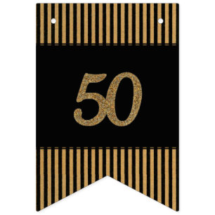 50th Gold - Black & Gold Stripes Bunting Flags