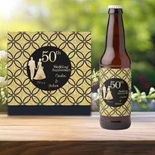 50th Gold Couple Wedding Anniversary Glitter Beer Bottle Label