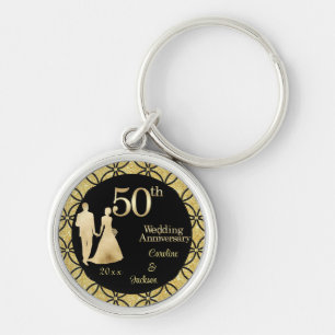 50th Gold Couple Wedding Anniversary Glitter Keychain