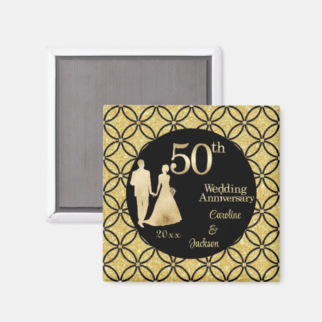 50th Gold Couple Wedding Anniversary Glitter Magnet (Front/Back)