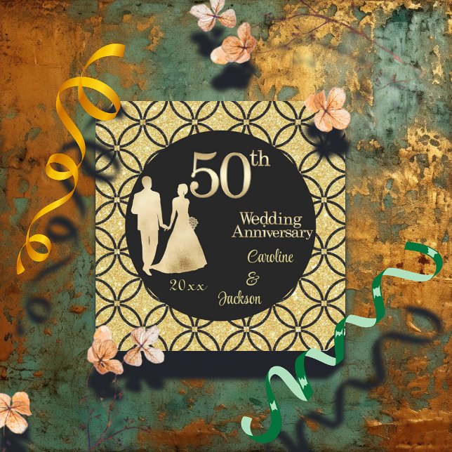 50th Gold Couple Wedding Anniversary Glitter Square Sticker (Creator Uploaded)
