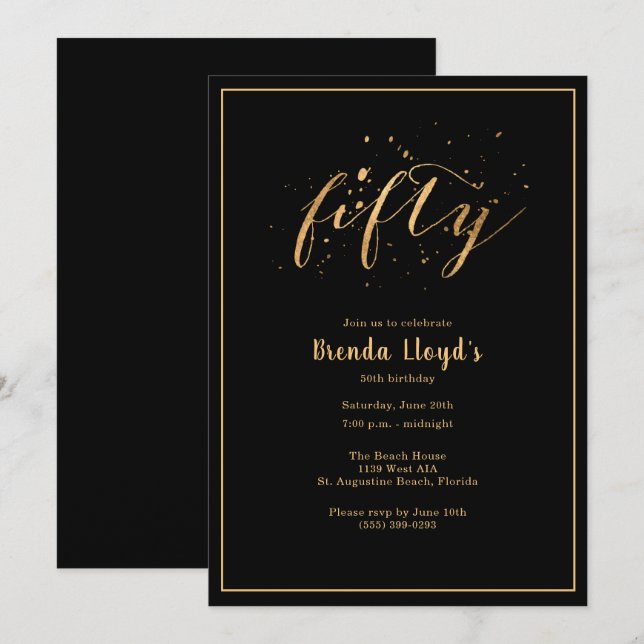 50th Gold Fiftieth Birthday Party Invitation (Front/Back)