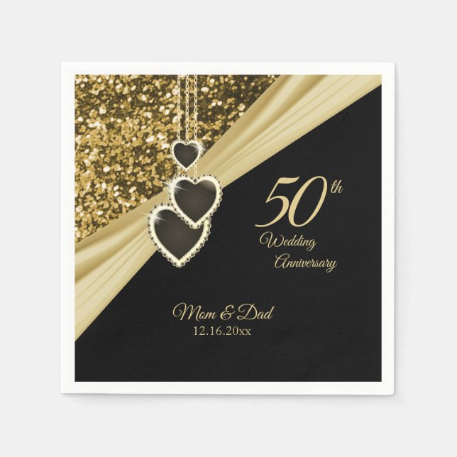 50th Gold Glitter Anniversary Napkin (Front)