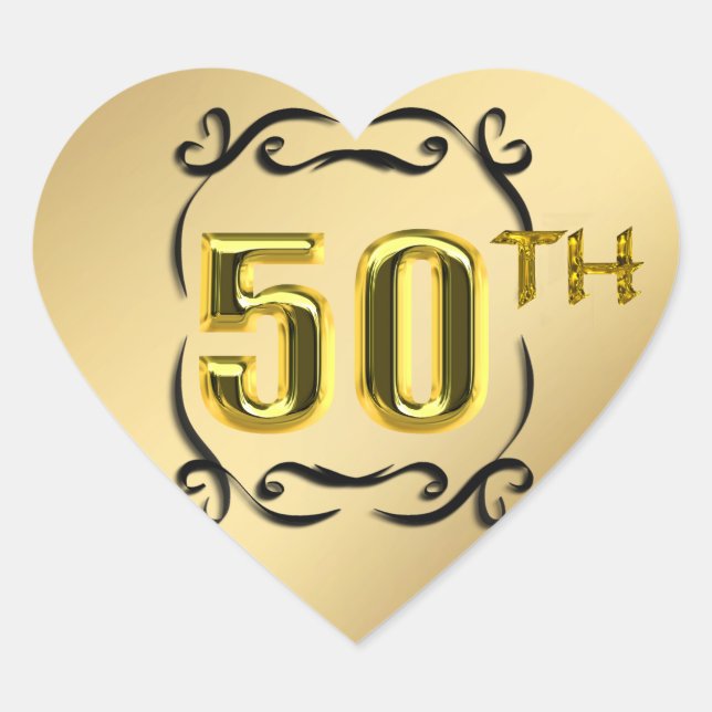 50th Gold Heart Seals And Stickers (Front)