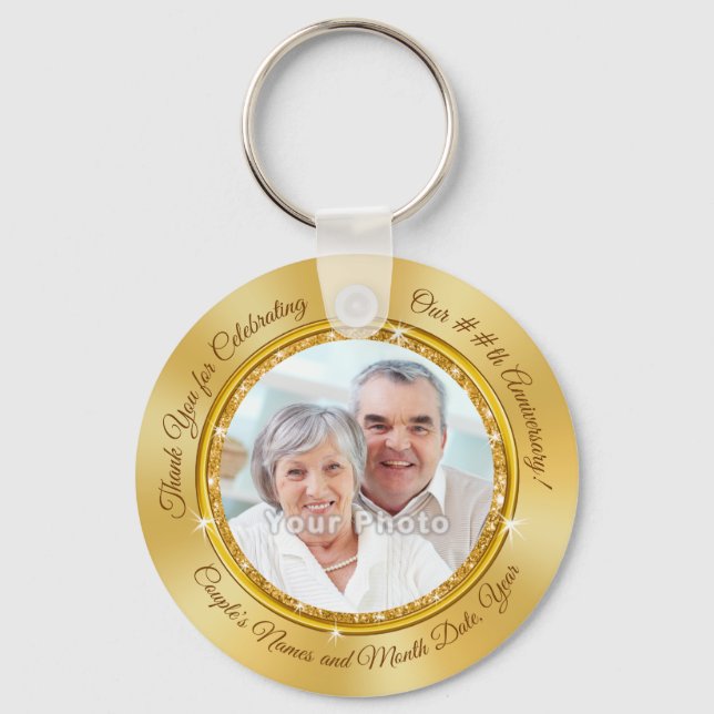 50th Gold Party Favors, Photo Party Favors Keychain (Front)