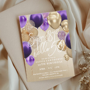 50th Gold Purple Balloons Birthday Party Invitatio Invitation