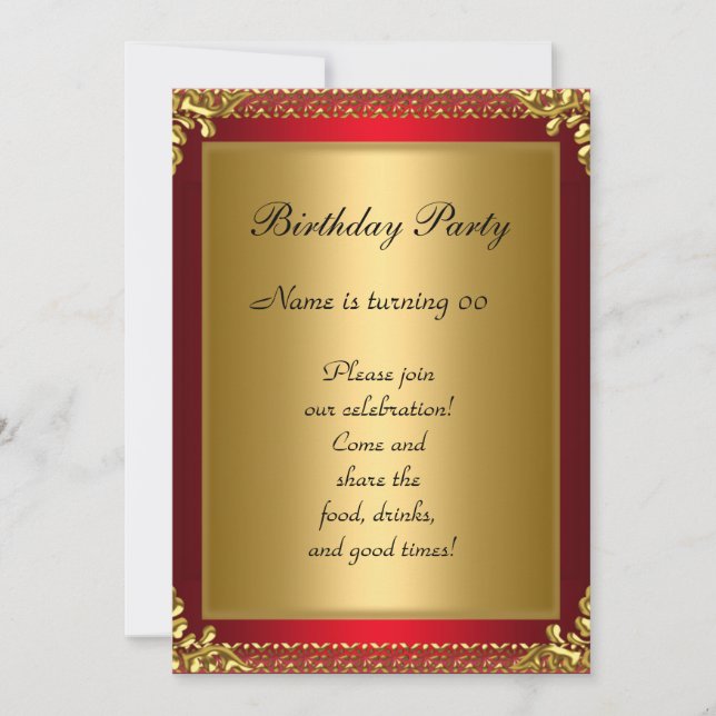 50th Gold Red Birthday Party Invitation (Front)
