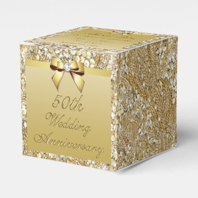 50th Gold Wedding Anniversary Custom Thank You Favor Box (Front Side)