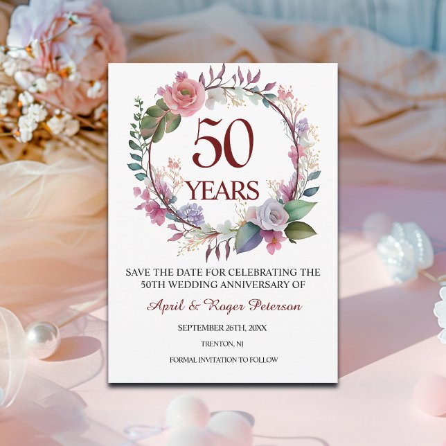 50th Gold Wedding Anniversary Floral Save The Date (Creator Uploaded)
