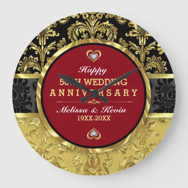 50th Gold Wedding Anniversary Large Clock (Front)