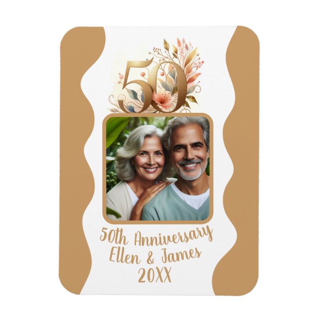 50th Gold Wedding Anniversary Photo Keepsake Magnet (Vertical)