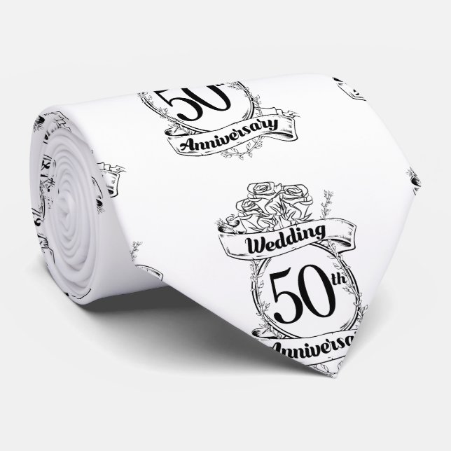 50th Gold Wedding Anniversary Roses Tie (Rolled)