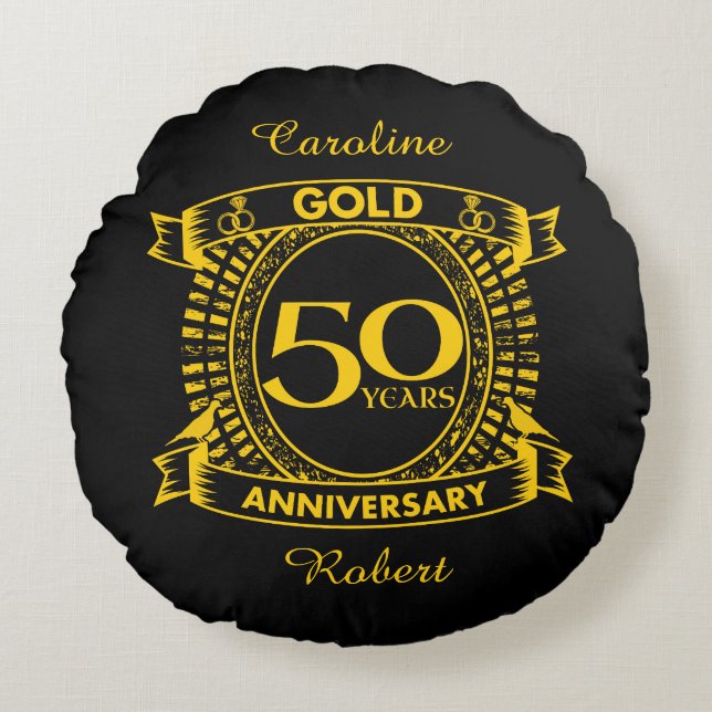 50th Gold Wedding Anniversary Round Pillow (Front)