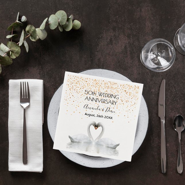 50th gold wedding anniversary white swans love napkin (Creator Uploaded)