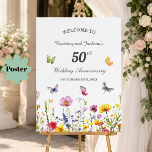 50th Gold Wildflowers Wedding Anniversary Poster