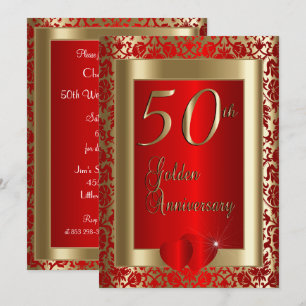 50th Golden and Red Wedding Anniversary DIY Text Invitation