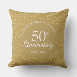 50th Golden Anniversary Love Hearts Confetti Throw Pillow