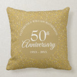 50th Golden Anniversary Love Hearts Confetti Throw Pillow<br><div class="desc">Featuring delicate golden love hearts confetti. Personalise with your special fifty years golden anniversary details set in chic white typography. Designed by Thisisnotme©</div>