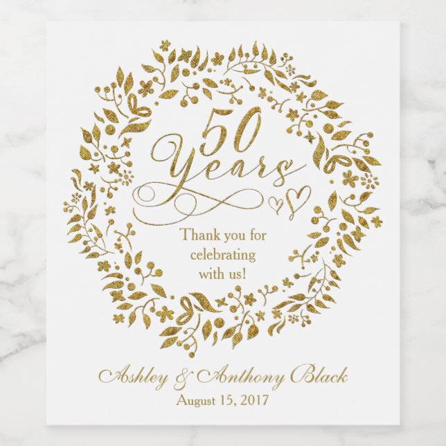 50th Golden Anniversary Personalized Wine Label (Single Label)