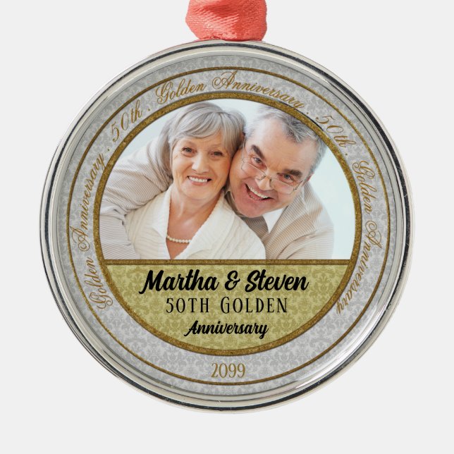 50th Golden Anniversary Photo Christmas Metal Ornament (Front)