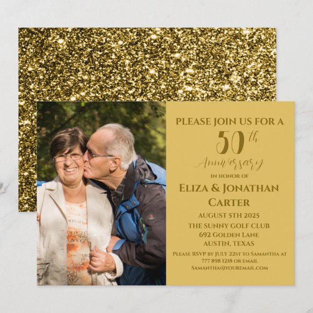 50th Golden Anniversary Surprise Party Glitter Invitation (Front/Back)