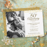 50th Golden Anniversary Surprise Party Photo Invitation<br><div class="desc">A stylish 50th golden wedding anniversary surprise party invitation featuring delicate gold hearts confetti,  you can personalize with your special photo and fifty years golden anniversary celebration information in chic lettering. Designed by Thisisnotme©</div>