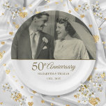 50th Golden Anniversary Wedding Photo Paper Plate<br><div class="desc">Personalise with your favourite wedding photo and special fifty years golden wedding anniversary details in chic gold typography. Designed by Thisisnotme©</div>