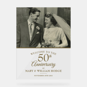 50th Golden Anniversary Wedding Photo Welcome Acrylic Sign