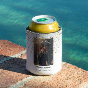 50th Golden Glitter Photo Birthday Party Can Cooler