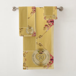 50th Golden Ochre Wedding Anniversary Bath Towel 
