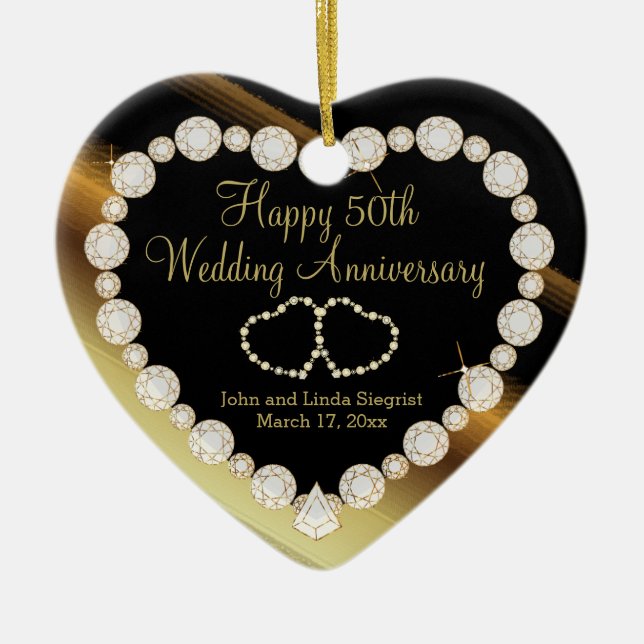 50th Golden Photo Wedding Anniversary Ceramic Ornament (Front)