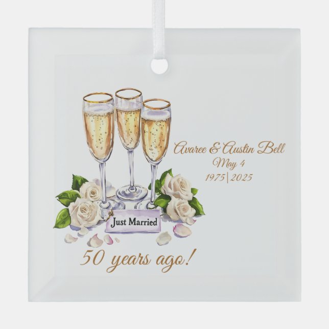50th Golden Wedding Anniverary Glass Ornament (Front)