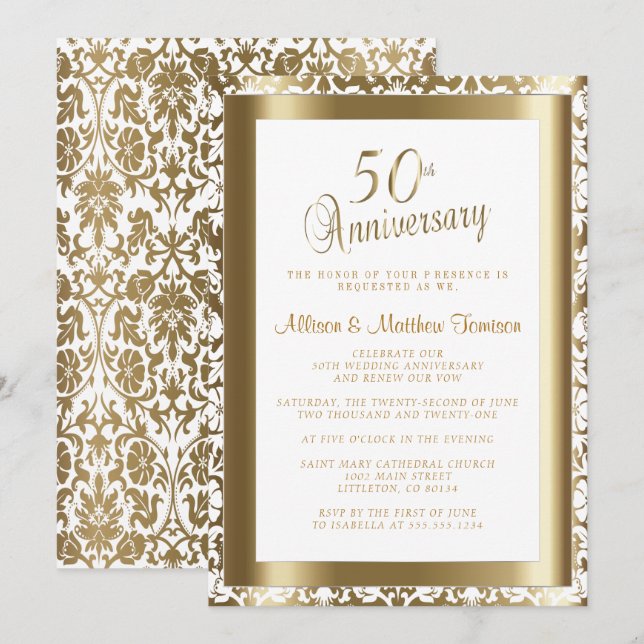 50th Golden 💑 Wedding Anniversary 2 | DIY Text Invitation (Front/Back)
