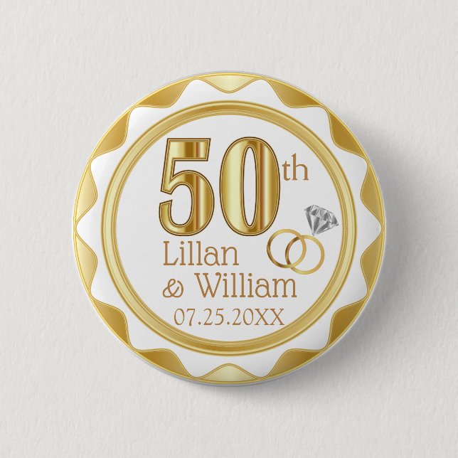 50th Golden Wedding Anniversary 2 Inch Round Button (Front)